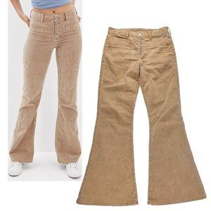 AE Super High-Rise Flare Bell Bottoms Button Fly Stretch Corduroy Pants Tan Sz 8